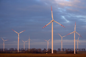 Wind power turbiners, windmills in a wind farm in Western Pomerania, Poland